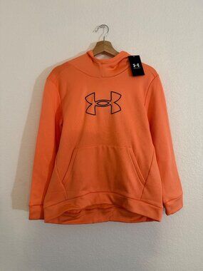 Under Armour Girls Orange Fleece Hoodie Sweatshirt Size YXL- New